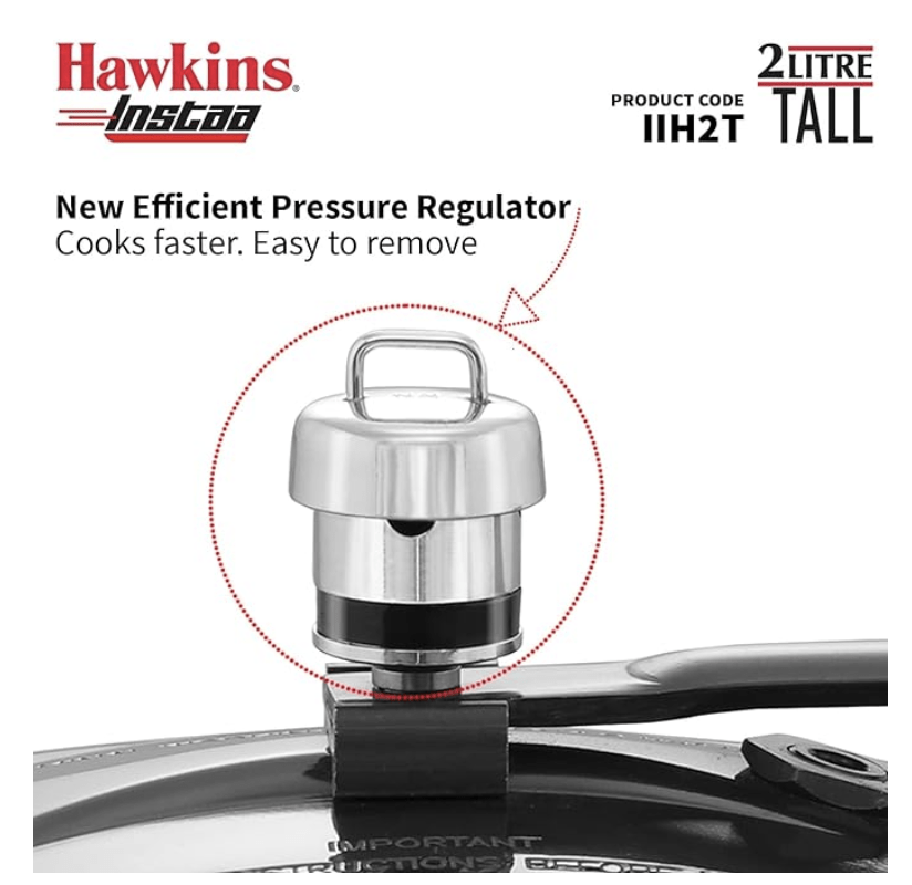 Hawkins 2 Litre Instaa Pressure Cooker, Induction Inner Lid Cooker, Tall Body Hard Anodised Cooker, Best Black Cooker, Black (IIH2T)