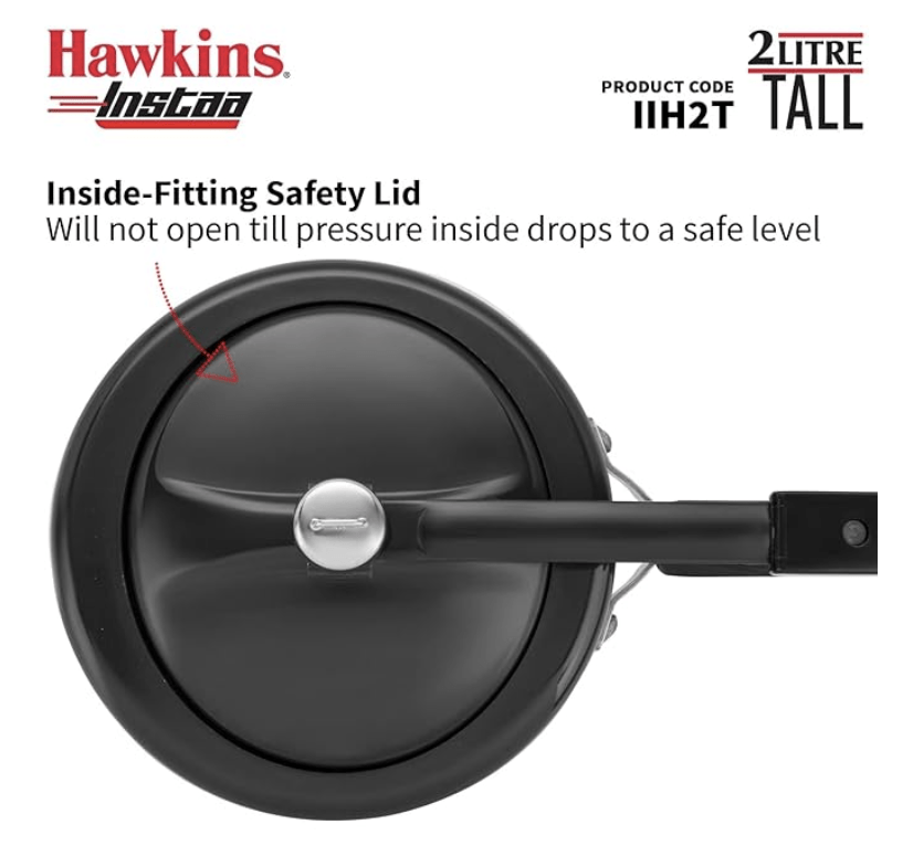 Hawkins 2 Litre Instaa Pressure Cooker, Induction Inner Lid Cooker, Tall Body Hard Anodised Cooker, Best Black Cooker, Black (IIH2T)