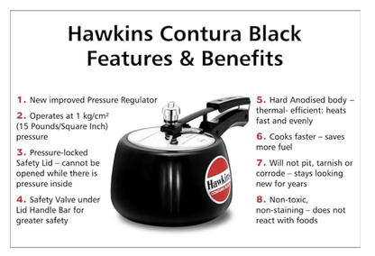 Hawkins Contura Hard Anodised Aluminium Pressure Cooker, 3 Litres, Black