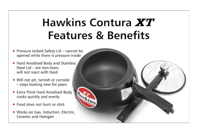 Hawkins Contura Black XT 2L Aluminium Inner Lid Pressure Cooker