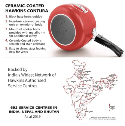 Hawkins Contura 3 Litre Pressure Cooker, Ceramic Coated Handi Cooker, Tomato Red (CTR30)