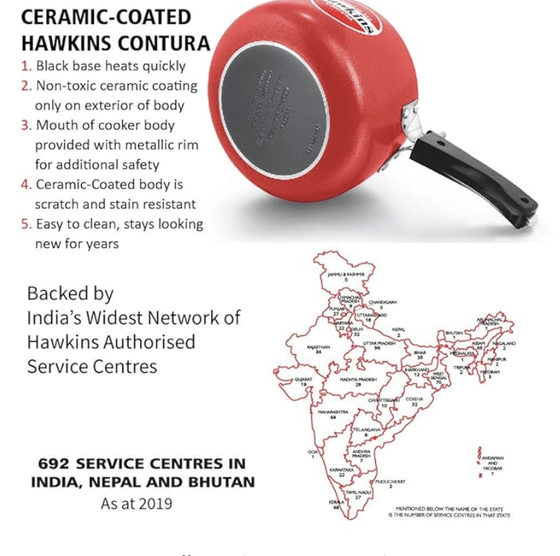 Hawkins Contura 5 Litre Aluminium Inner Lid Pressure Cooker, Ceramic Coated Handi Cooker, Tomato Red (Ctr50), 5 Liter