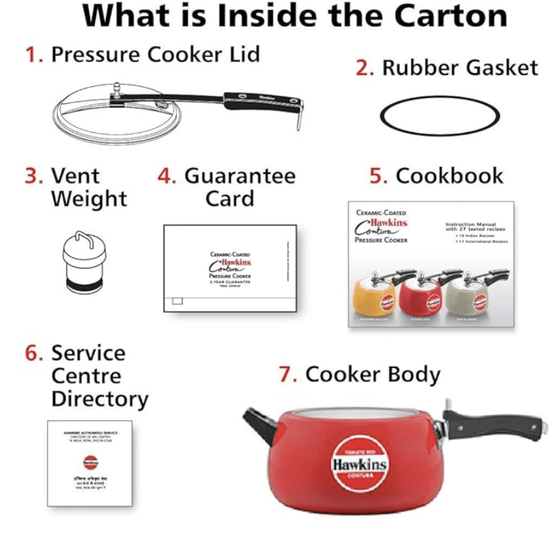 Hawkins Contura 5 Litre Aluminium Inner Lid Pressure Cooker, Ceramic Coated Handi Cooker, Tomato Red (Ctr50), 5 Liter