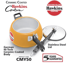 Hawkins Ceramic- Coated Contura 5L Mustard Yellow Aluminium Inner Lid Pressure Cooker-3