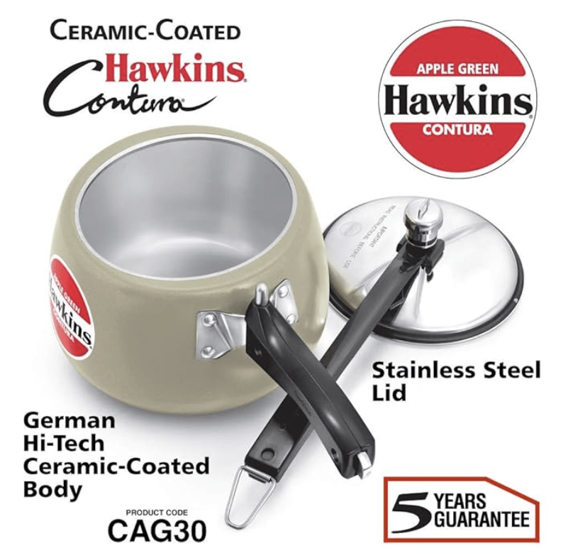Hawkins Ceramic- Coated Contura 3L Green Apple Pressure Cooker-3