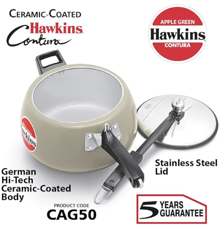 Hawkins Ceramic- Coated Contura 5L Green Apple Pressure Cooker