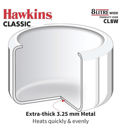 Hawkins Classic 8 Litre Aluminium Inner Lid Pressure Cooker, Wide Design Pan Cooker, Big Cooker, Silver (CL8W)-3