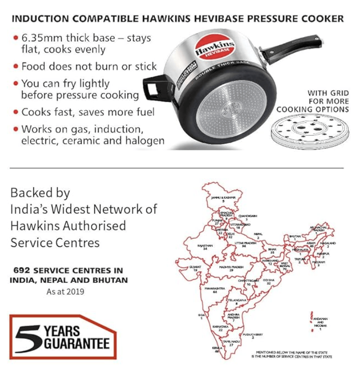 Hawkins Hevibase Induction Compatible Pressure Cooker, 5 Litre, Silver (IH50)