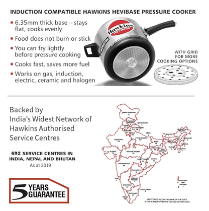 Hawkins Hevibase 6.5 Litre Inner Lid Aluminium Pressure Cooker, Induction Cooker, Silver (IH65)
