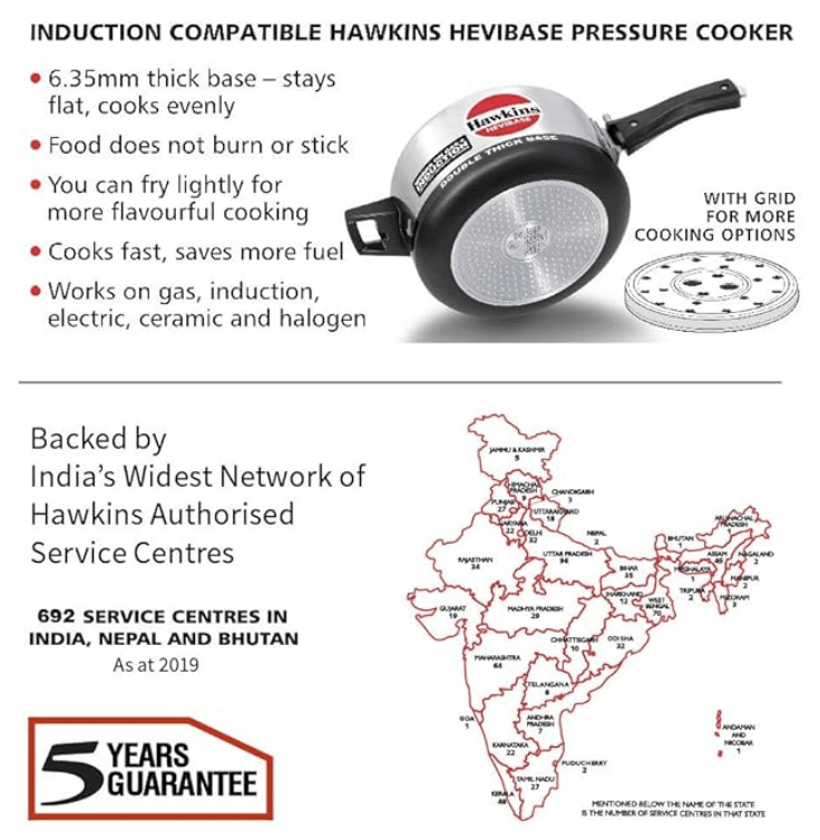 Hawkins Hevibase 3.5L Pressure Cooker with Induction Compatible