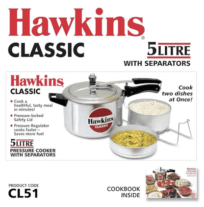 Hawkins Classic 5L Pressure Cooker with Aluminium Separators