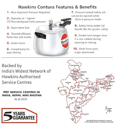 ஹாக்கின்ஸ் கான்டுரா அலுமினியம் இன்னர் லிட் பிரஷர் குக்கர், 6.5 லிட்டர், சில்வர் (HC65) 