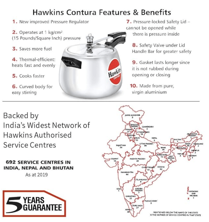 Hawkins Contura Aluminium Inner Lid Pressure Cooker, 6.5 Litre, Silver (HC65)-3