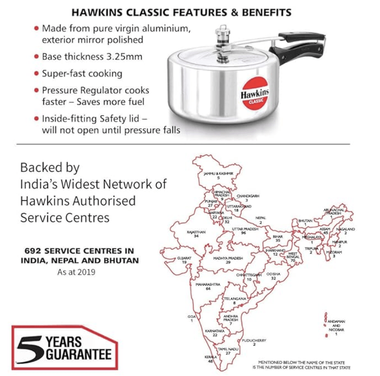 Hawkins Classic 3.5 Litre Aluminium Inner Lid Pressure Cooker, Best Cooker, Silver (CL35)