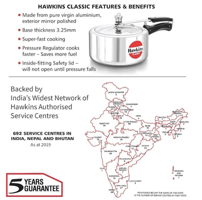 Hawkins Classic 3.5 Litre Aluminium Inner Lid Pressure Cooker, Best Cooker, Silver (CL35)