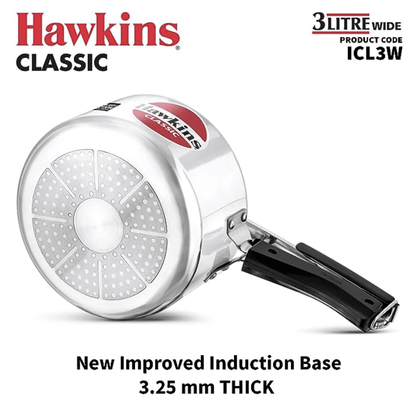 Hawkins Classic 3 Litre Inner Lid Aluminium Pressure Cooker, Induction Cooker, Wide Design Pan Cooker, Best Cooker, Silver (ICL3W)