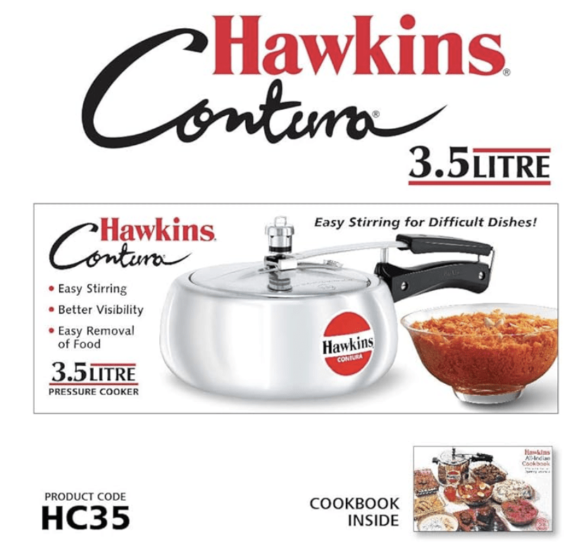 Hawkins Contura Aluminium Inner Lid Pressure Cooker, 3.5 Litre, Silver (HC35)