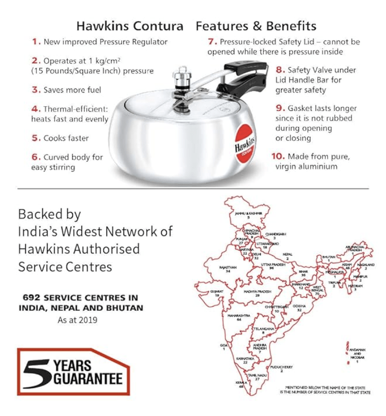 Hawkins Contura Aluminium Inner Lid Pressure Cooker, 3.5 Litre, Silver (HC35)