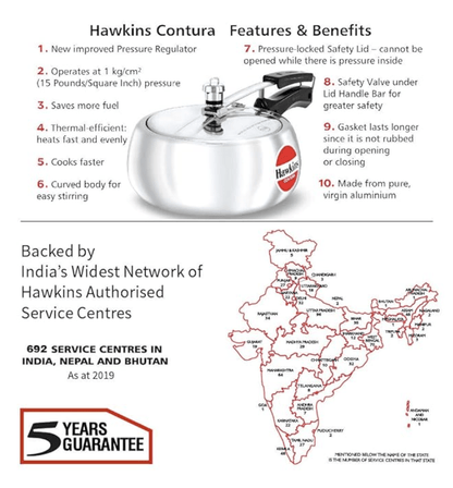 Hawkins Contura Aluminium Inner Lid Pressure Cooker, 3.5 Litre, Silver (HC35)