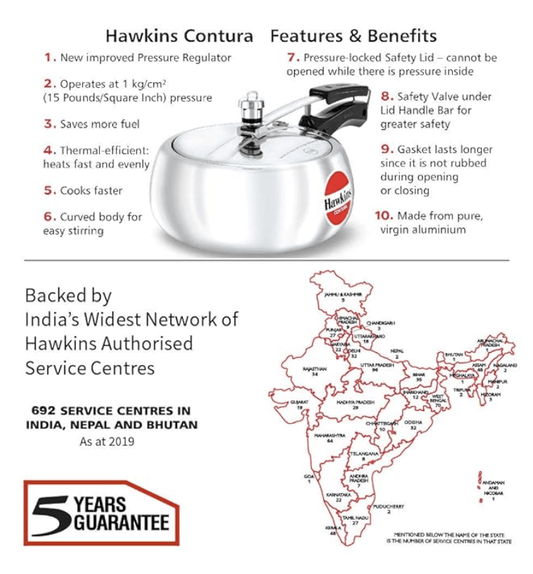 Hawkins Contura Aluminium Inner Lid Pressure Cooker, 3.5 Litre, Silver (HC35)