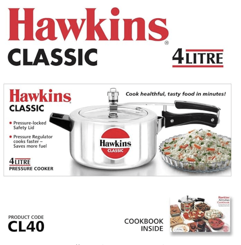 Hawkins Classic Aluminium Inner Lid Pressure Cooker, 4 Litre, Silver (CL40)