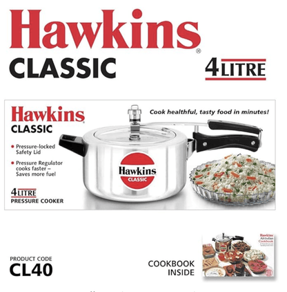Hawkins Classic Aluminium Inner Lid Pressure Cooker, 4 Litre, Silver (CL40)