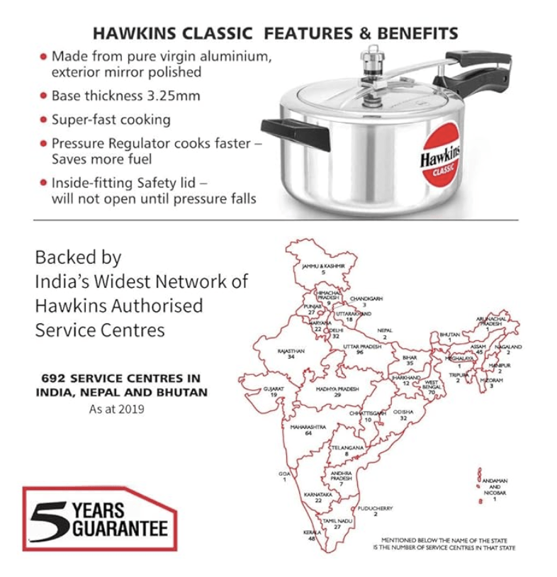 Hawkins Classic Aluminium Inner Lid Pressure Cooker, 4 Litre, Silver (CL40)