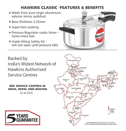 Hawkins Classic Aluminium Inner Lid Pressure Cooker, 4 Litre, Silver (CL40)