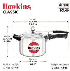Hawkins 4 Litre Classic Pressure Cooker, Induction Inner Lid Cooker, Pan Cooker, Best Cooker, Silver (ICL40, Aluminium)-2