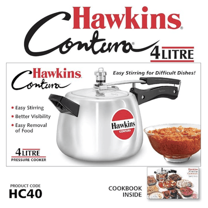 Hawkins Contura 4 Litre Aluminium Inner Lid Pressure Cooker, Handi Cooker, Silver (HC40)