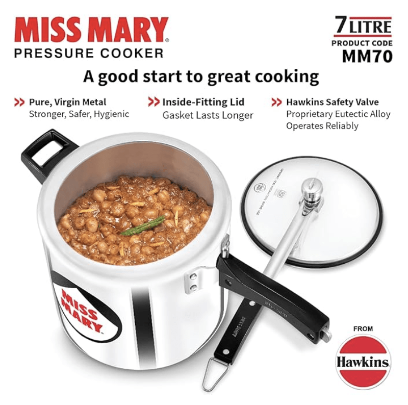 Hawkins Miss Mary Pressure Cooker, 7 Litre, Silver (MM70)-4