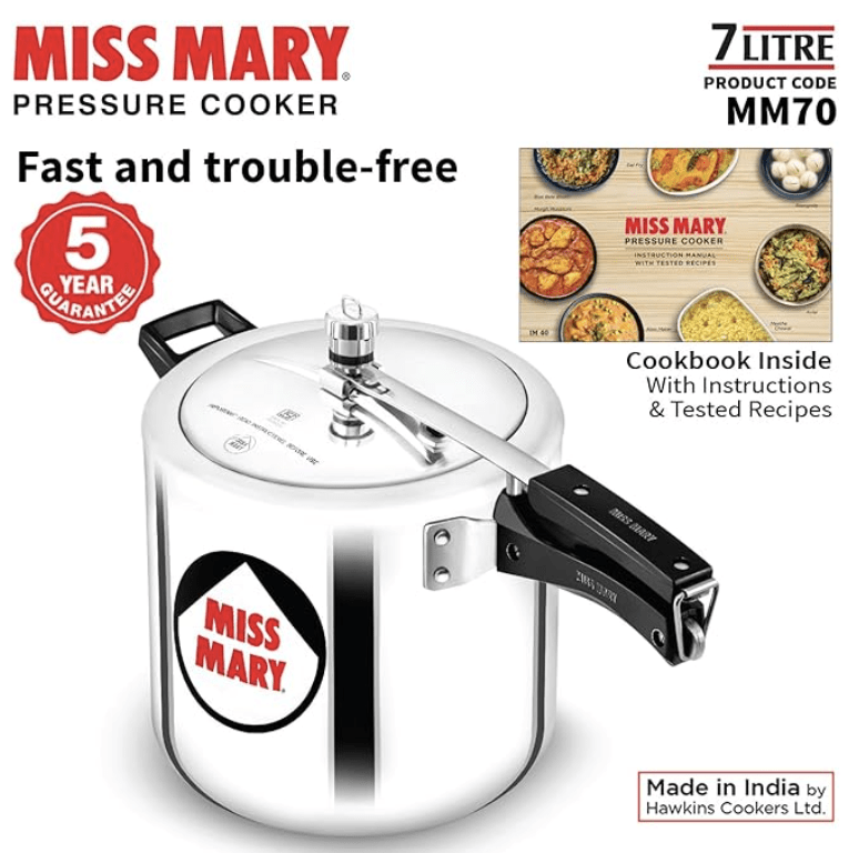 Hawkins Miss Mary Pressure Cooker, 7 Litre, Silver (MM70)