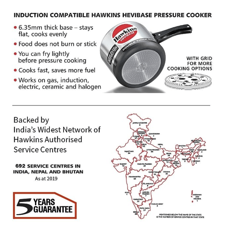 Hawkins Hevibase Induction Compatible Pressure Cooker, 3 Litre, Silver (IH30)