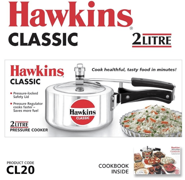 Hawkins Classic Aluminium Inner Lid Pressure Cooker, 2 Litre, Silver (CL20)