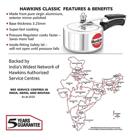 Hawkins Classic Aluminium Inner Lid Pressure Cooker, 2 Litre, Silver (CL20)