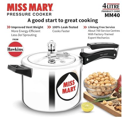 Hawkins Miss Mary Aluminium Inner Lid Pressure Cooker, 4 Litre, Silver (MM40)