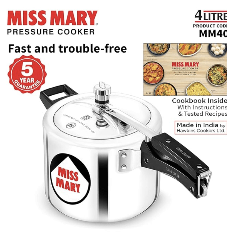 Hawkins Miss Mary Aluminium Inner Lid Pressure Cooker, 4 Litre, Silver (MM40)-3