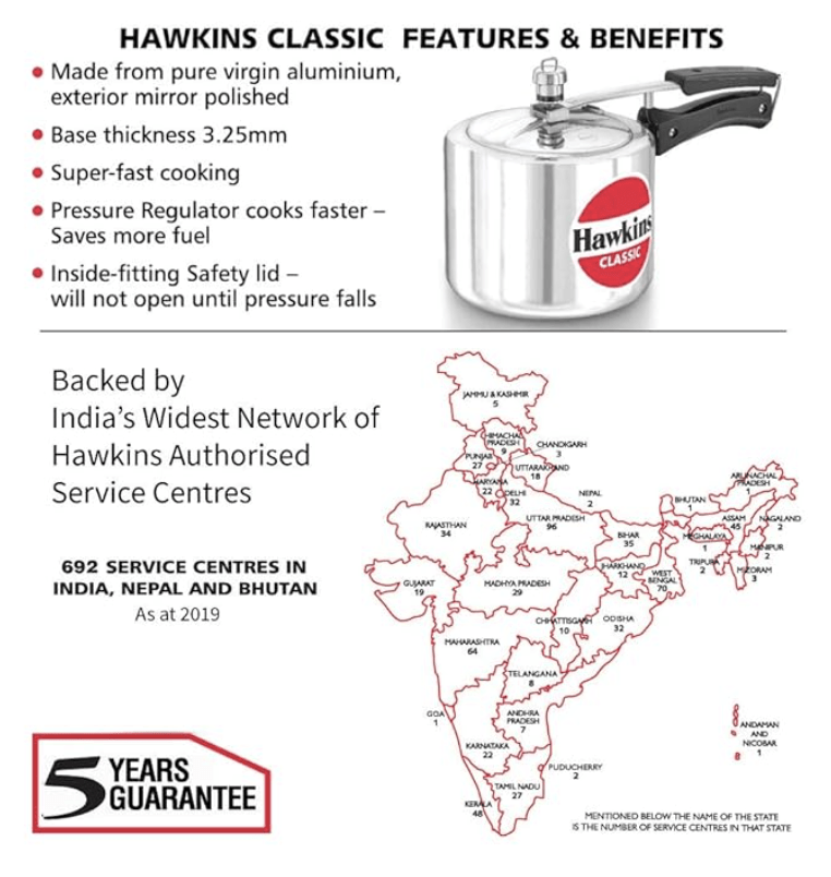 Hawkins Classic 3 Litre Aluminium Inner Lid Pressure Cooker, Tall Design Cooker, Best Cooker, Silver (CL3T)