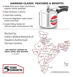 Hawkins Classic 3 Litre Aluminium Inner Lid Pressure Cooker, Tall Design Cooker, Best Cooker, Silver (CL3T)-3