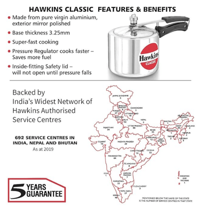 Hawkins Classic 3 Litre Aluminium Inner Lid Pressure Cooker, Tall Design Cooker, Best Cooker, Silver (CL3T)