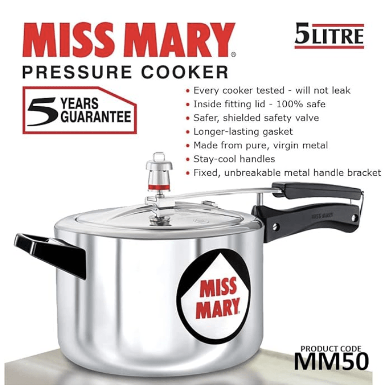 Hawkins Miss Mary Pressure Cooker, 5 Litre, Silver (MM50)