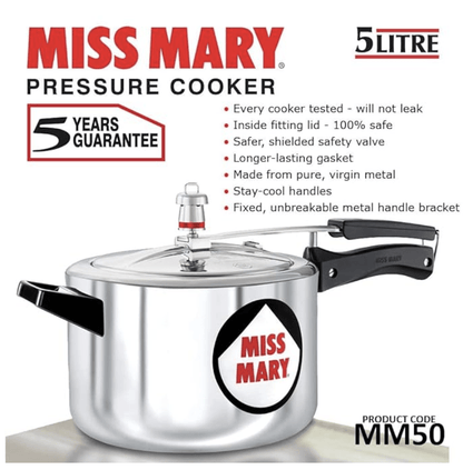 Hawkins Miss Mary Pressure Cooker, 5 Litre, Silver (MM50)
