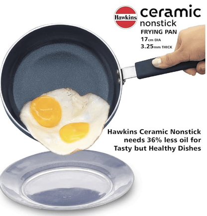Hawkins Ceramic Nonstick Frying Pan, 17 cm Diameter, Induction Fry Pan with Glass Lid, Granite Omlette Egg Pan, Fish Pan (ICF17G)