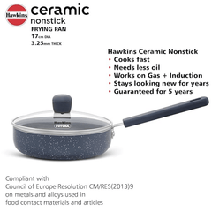 Hawkins Ceramic Nonstick Frying Pan, 17 cm Diameter, Induction Fry Pan with Glass Lid, Granite Omlette Egg Pan, Fish Pan (ICF17G)-4