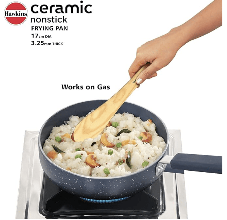 Hawkins Ceramic Nonstick Frying Pan, 17 cm Diameter, Induction Fry Pan with Glass Lid, Granite Omlette Egg Pan, Fish Pan (ICF17G)
