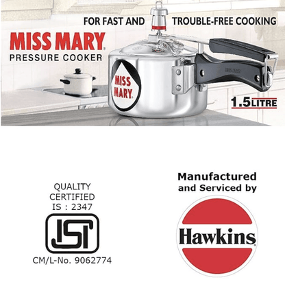 Hawkins Miss Mary Pressure Cooker, 1.5 Litre, Silver (MM15)
