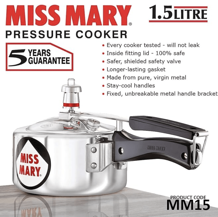Hawkins Miss Mary Pressure Cooker, 1.5 Litre, Silver (MM15)