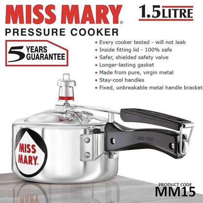 Hawkins Miss Mary Pressure Cooker, 1.5 Litre, Silver (MM15)