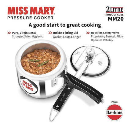 Hawkins Miss Mary Inner Lid Aluminium Pressure Cooker, 2 Litre, Silver (MM20)