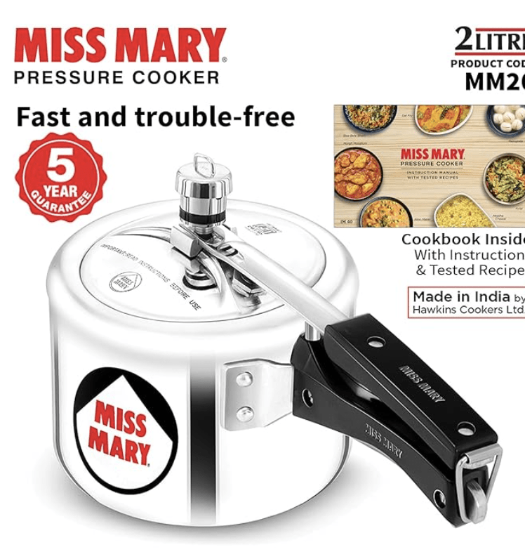 Hawkins Miss Mary Inner Lid Aluminium Pressure Cooker, 2 Litre, Silver (MM20)